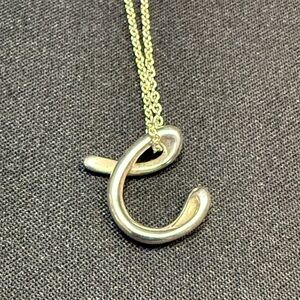 Tiffany & Co Elsa Peretti Sterling Silver Initial Charm Pendant Necklace C